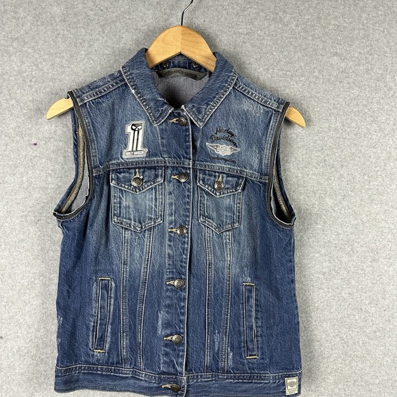 Harley Davidson Zip Off Sleeve Denim Jacket S Indigo Wash Hoodie Milwaukee, WI - Picture 12 of 13